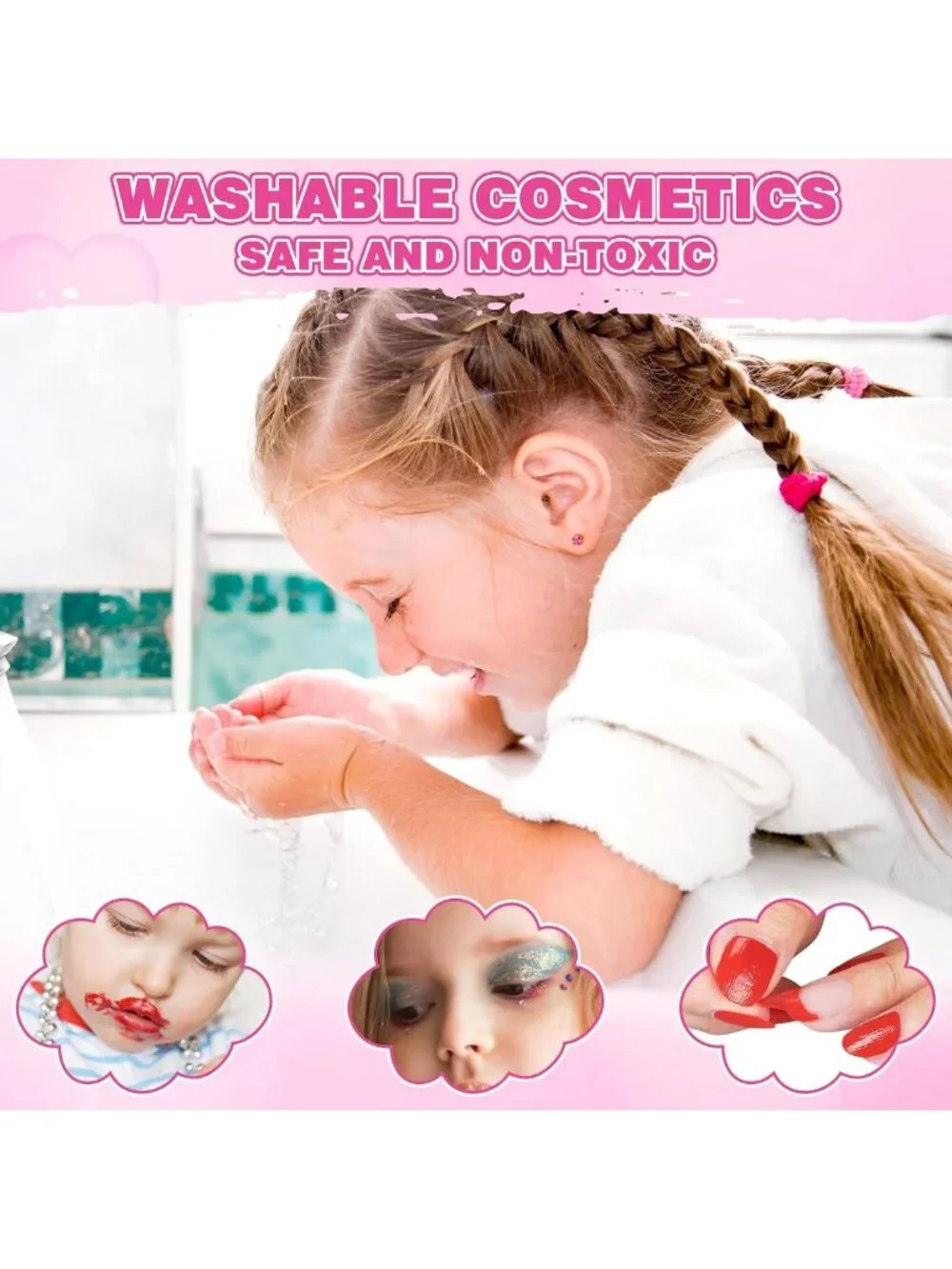 99 Pcs Kids Makeup Set for Girls, Washable Cosmetics, Mirror & Accessories, Age